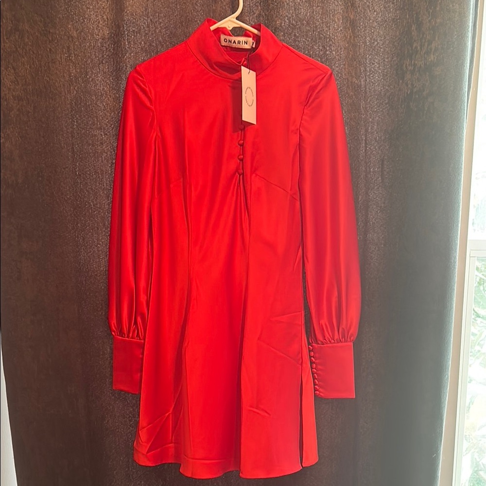 Onarin Vibrant Red High Neck Dress